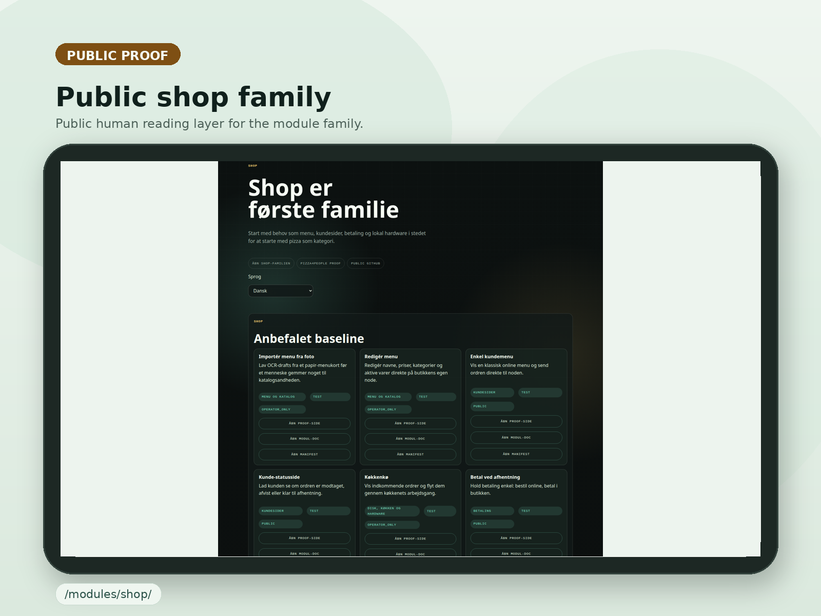 Curated plate of the public Protocols4People page for the shop module family.